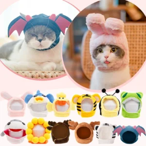 Funny Cat Costume Pet Cap Bee Chick Shark Elk Frog Tiger Bat Rabbit Hat With Ears